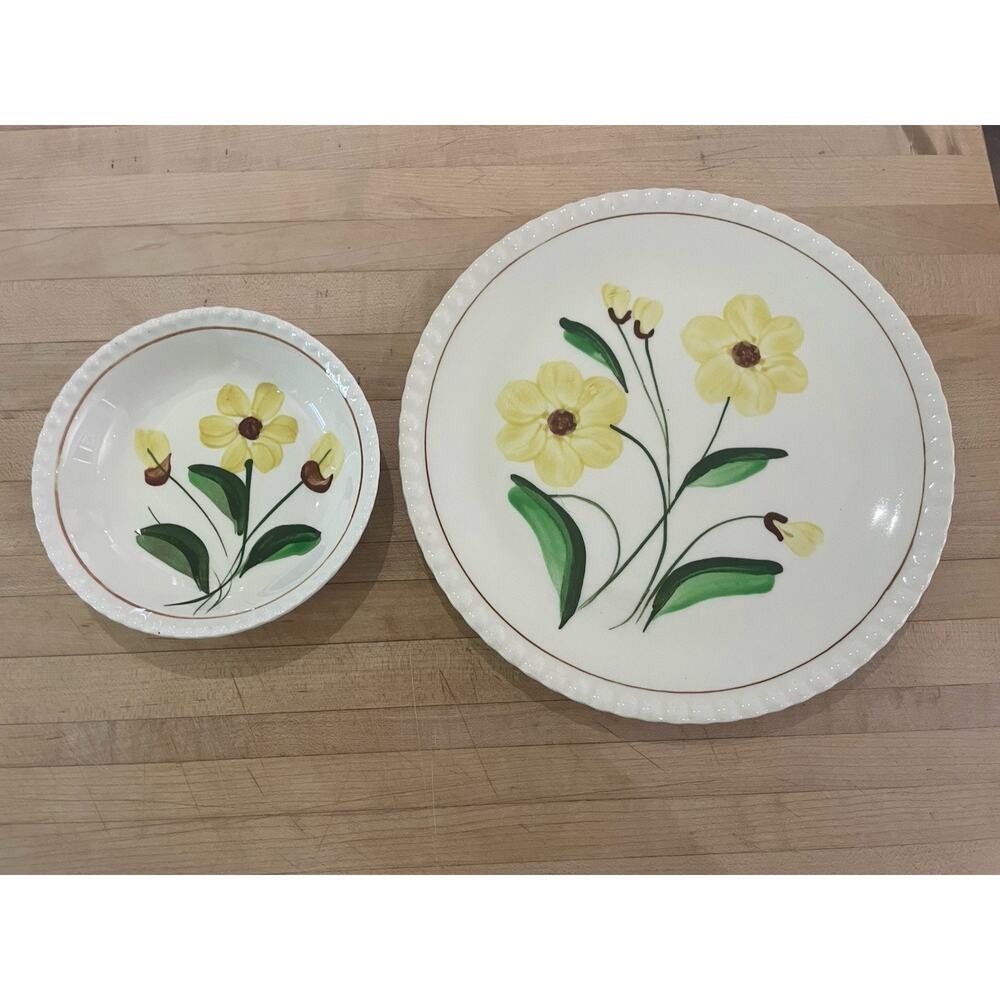 Blue Ridge Southern Potteries Floral “Sunshine” Hand Painted 9” Plate & Bowl USA